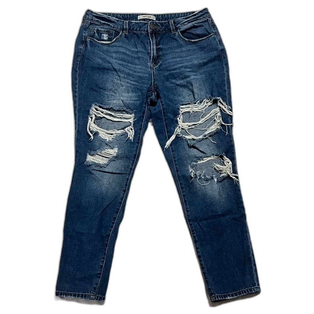 Refuge Women's Distressed Dark Wash Blue Jeans Size 10